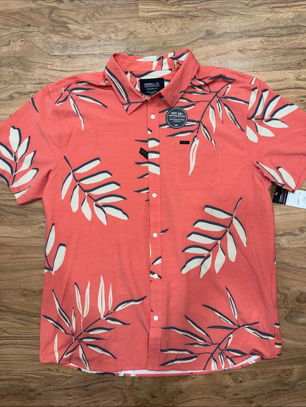 O'Neill Coral Leaf Print Short Sleeve Button-Down Shirt